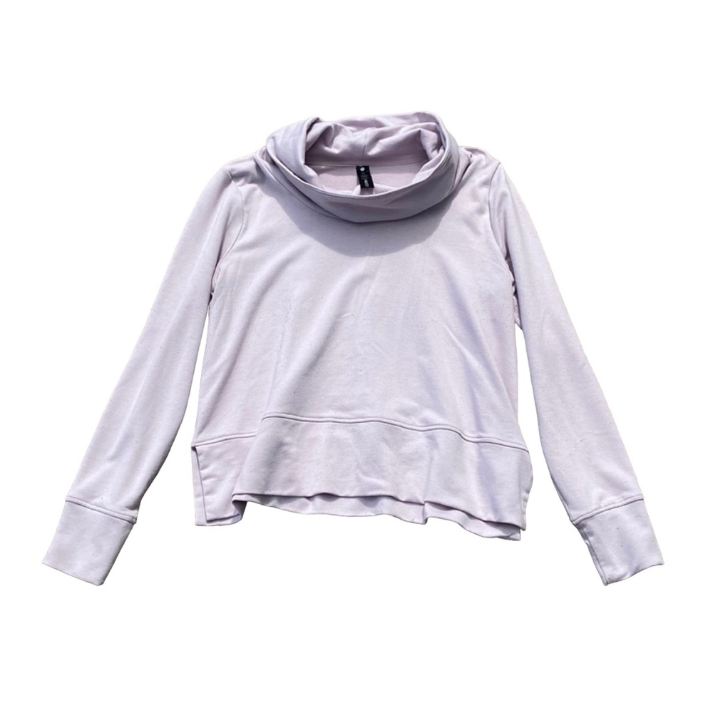 Yogalicious Cropped Cowl-Neck Sweatshirt in Heather Pink Size L